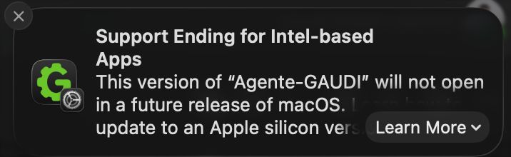 Aviso de macOS sobre el fin de compatibilidad de GAUDI